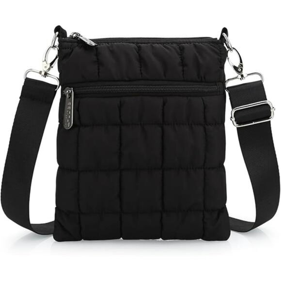 Black quilted crossbody bag lightweight puffer purse small shoulder bag for wome - Picture 8 of 8